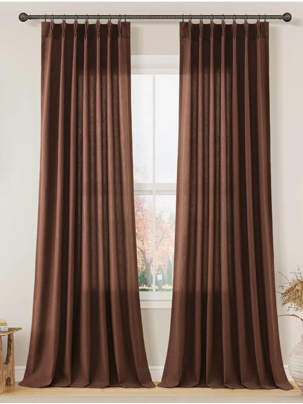 New Aersas Rustic Brown Pinch Pleated Linen Curtains 96 Inch Length 2 Panels